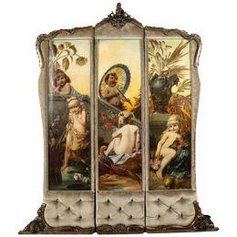 Palatial and Opulent Belle Epoque Giltwood & Oil on Canvas Three-Panel Screen