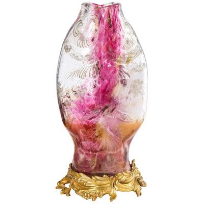 Emile Galle, A Rare & Important Ormolu-Mounted Double Carp Fish Pink-Glass Vase