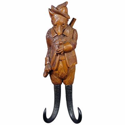 Black Forest Carved Fox Whip Holder or Wall Hook