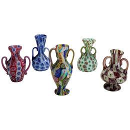 Set of Handeled Millefiori Vases by Fratelli Toso, Murano circa 1910 