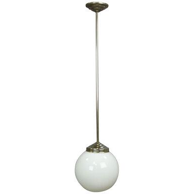 Functionalistic Bauhaus Style Pendant Light with Opaline Glass Shade 