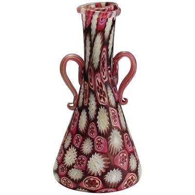 Antique Red and White Fratelli Toso Millefiori Vase, Murano circa 1910 