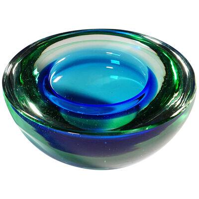 Archimede Seguso Geode Bowl in Green and Blue, Murano Italy ca. 1950s 