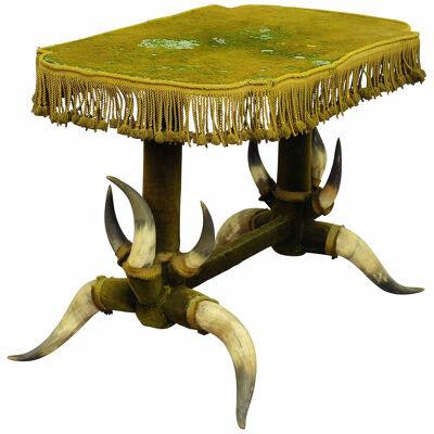 Antique Bull Horn Table with Green Velvet ca. 1870
