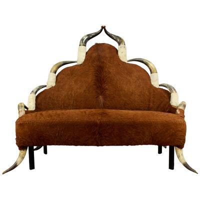 Large Antique Sofa with Long Horn Decoration, Austria ca. 1870 
