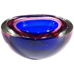Archimede Seguso Geode Bowl in Pink and Blue, Murano Italy ca. 1960s
