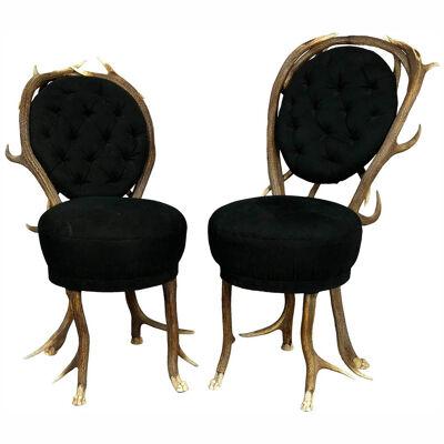Pair of rare Antler Parlor Chairs, France ca. 1860 