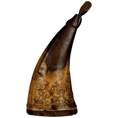 Gunpowder Horn with Great Engravings 18th century 