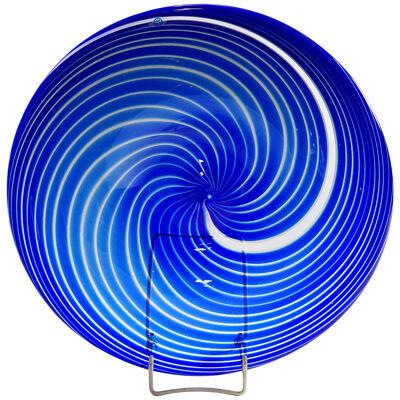 Large Filigree Glass Plate by Tarmo Maaronen for Bianco Blu, Fiscars Finnland 