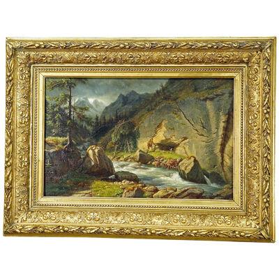 Carl Euler Bear Hunt in the Zillerthaler Alps, Oil Painting on Wooden Board 1889