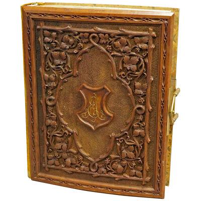 Antique Photo Album with Wooden Carved Cover, Brienz ca. 1900 