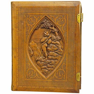 Large Antique Photo Album with Wooden Carved Cover, Brienz ca. 1900 