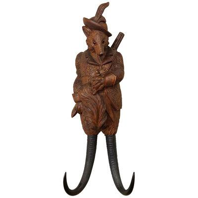 Black Forest Carved Fox Whip Holder or Wall Hook ca. 1900s