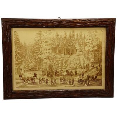Antique Photo Print Collage with Hunt Company and Game in the Forest 