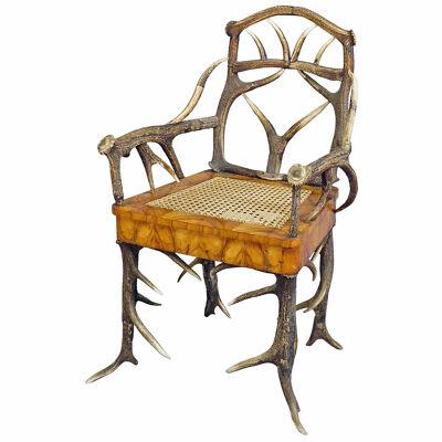 Black Forest Antler Arm Chair by J. A. K. Horn, Turingen 1840s 