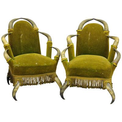 Pair of Antique Bull Horn Chairs Austria 1870