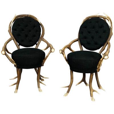 Pair of rare Antler Parlor Chairs, French ca. 1860 