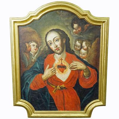The Sacred Heart of Jesus, Oil Painting on Canvas 18th century 