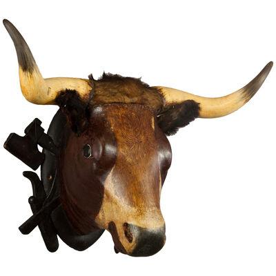 Very large Wooden Carved Bull Head from a Butchery ca. 1880