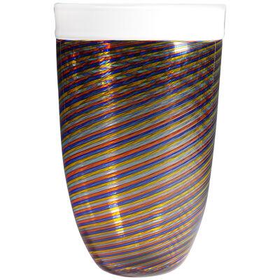 Large Cenedese Filigrana Art Glass Vase with Multicoloured Bands 