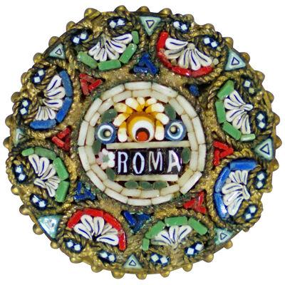 Antique Victorian Micromosaic Brooch with Gilded Framing Italy ca. 1900