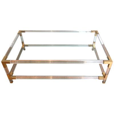 Lucite and Gilt Chrome Coffee Table in the Style of Maison Jansen