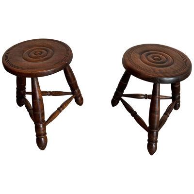 Pair of Turned Wood Stools Attributed to Charles Dudouyt