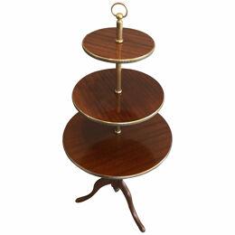 Neoclassical Style 3 Tiers Mahogany and Brass Round Table