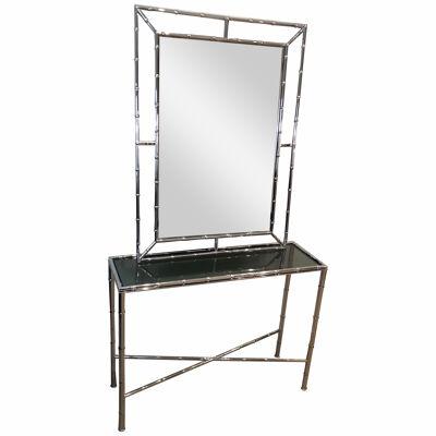 Faux-Bamboo Chrome Console and Mirror