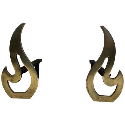 Pair of Flame Brass Andirons