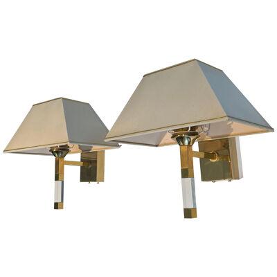 Pair of Lucite and Gilt Wall Sconces, circa 1970
