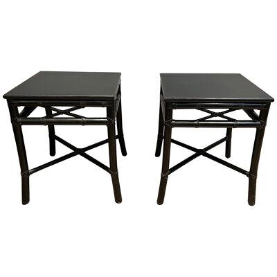 Pair of Black Lacquered Faux-Bamboo Side Tables