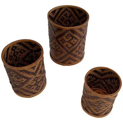 Set of 3 Straw Marquetry Pen Pots