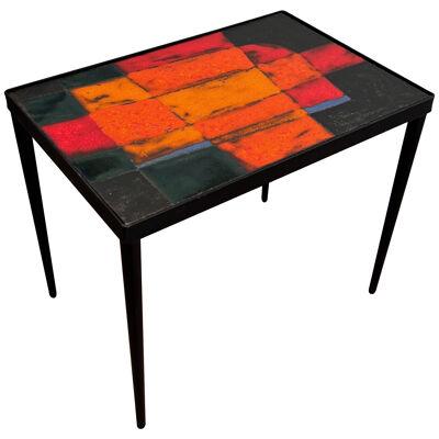 Small Lacquered Metal and Ceramic Side Table