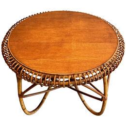 Round  Rattan Coffee Table in the Style of Franco Albini