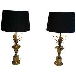 Pair of Palm Tree and Brass Wall Lights in the Style of Maison Charles