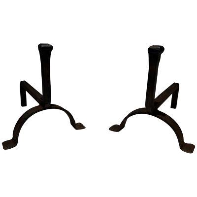 Pair of Cast Iron and Wrought Iron Andirons