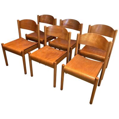 Set of 6 Stackable Pine Chairs by Karl Klipper