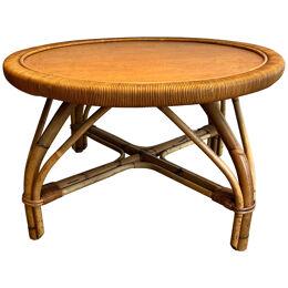 Round  Rattan Coffee Table attributed to Audoux Minet
