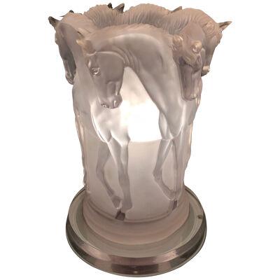 Lucite Horses Table Lamp in the Style of Maison Lalique