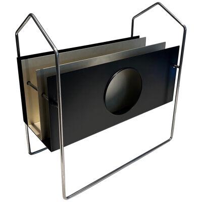 Design Magazine Rack made of Chrome, Black and White Lacquered Metal