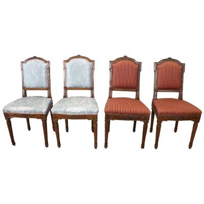 18th Century Italian Louis XVI Solid Walnut Set of Four Antique Chairs