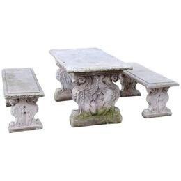 Early 20th Century Italian Garden Set Table with Two Benchs