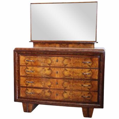 Italian Art Deco Chest of Drawers with Mirror, Restored