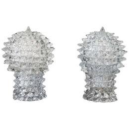 Transparent Murano Glass Pair of Table Lamps by Barovier & Toso, 1940s