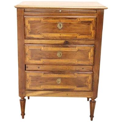 Early 19th Century Italian Louis XVI Style Inlaid Walnut Small Chest of Drawers