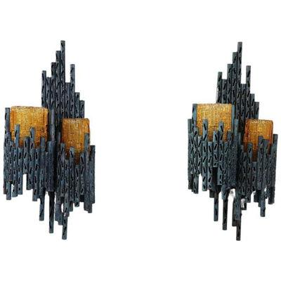 Italian Design Pair of Brutalist Wall Lights or Sconces by Marcello Fantoni