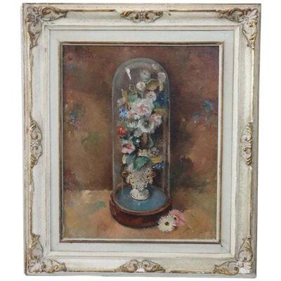 Oil Painting on Masonite Still Life with Flowers, Signed and Dated 1938