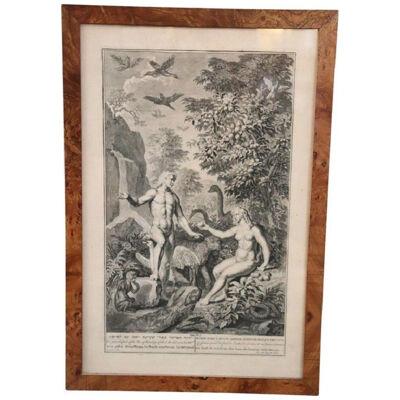 17th Century Antique Engraving by Gerard Hoet "Adam and Eve"