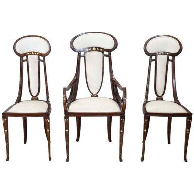 Spectacular Italian Art Nouveau Set of Armchair and 2 Chiars by Carlo Zen 1902s